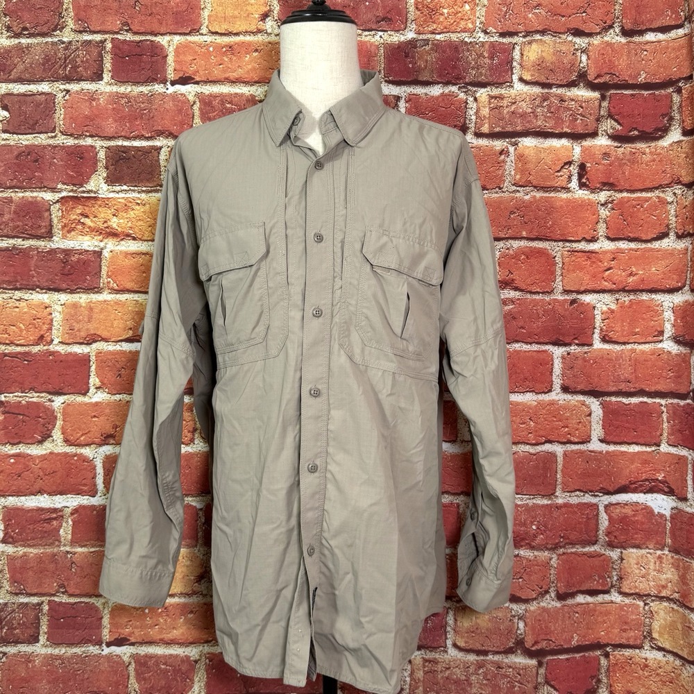 5.11 Tactical Beige Cotton Button Shirt Men's XXL Long Sleeve Solid Work Beige‎